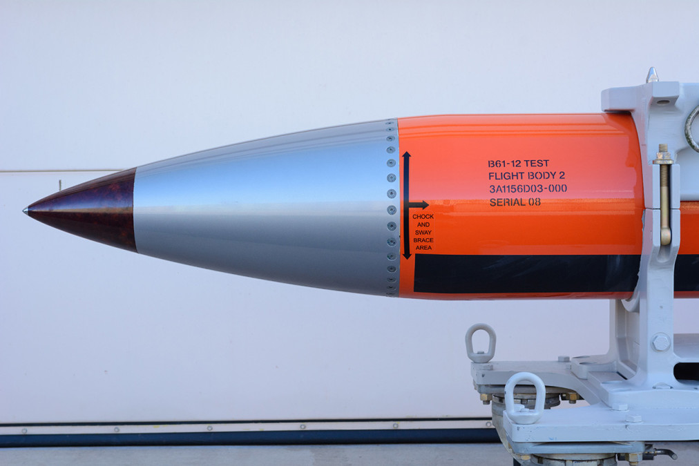 A flight test body of a B61-12 is a semi-operational copy of the nuclear weapon but without the "physics package" (nuclear bomb) or functional tail fins.