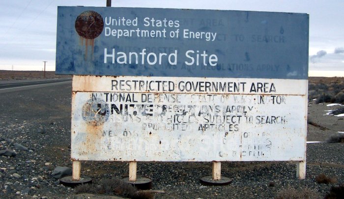 Entry sign at Hanford Site, Washington. Photograph taken by Tobin Fricke - January 2005.