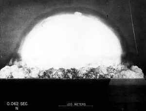 Trinity Test - Alamogordo, NM - July 16, 1945. The early fireball at 62 milliseconds