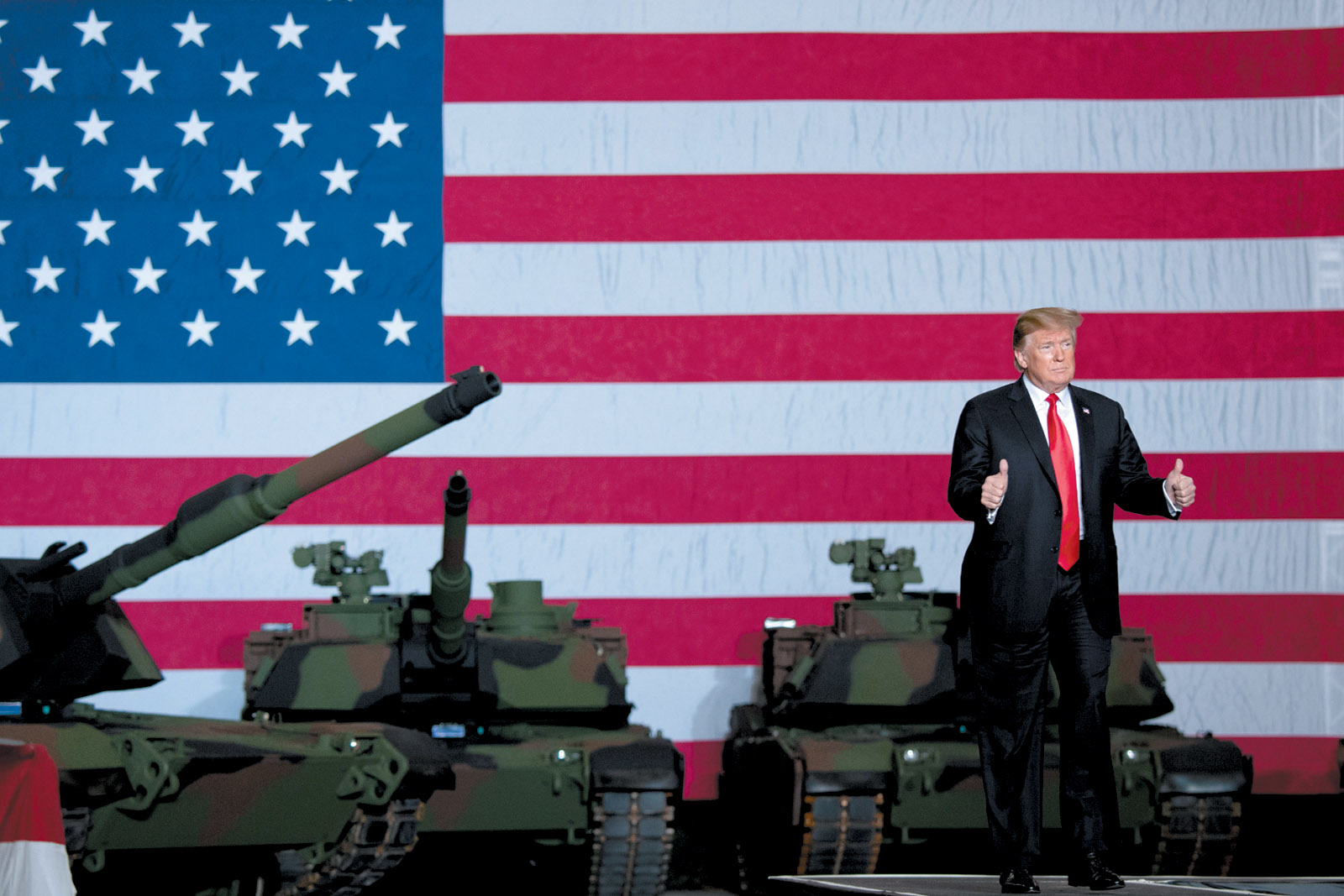 Saul Loeb/AFP/Getty Images President Trump after touring the Lima Army Tank Plant, Lima, Ohio, March 20, 2019