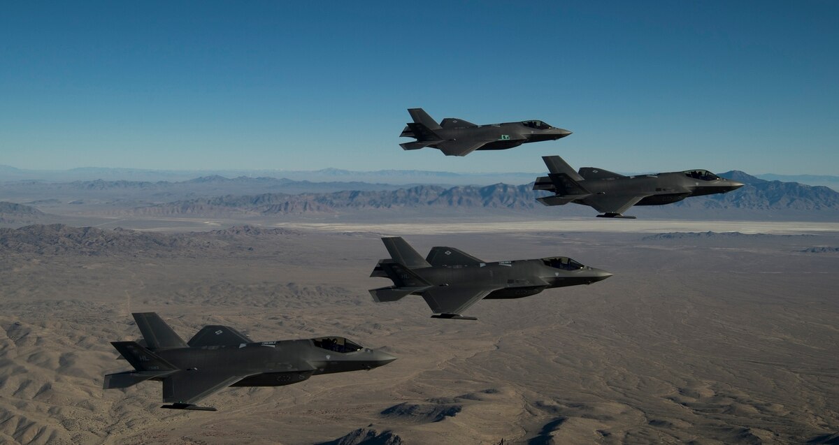A formation of F-35A Lightning IIs, from the 388th and 419th Fighter Wings, fly over the Utah Test and Training Range as part of a combat power exercise on Nov. 19, 2018. (U.S. Air Force photo by Staff Sgt. Andrew Lee)
