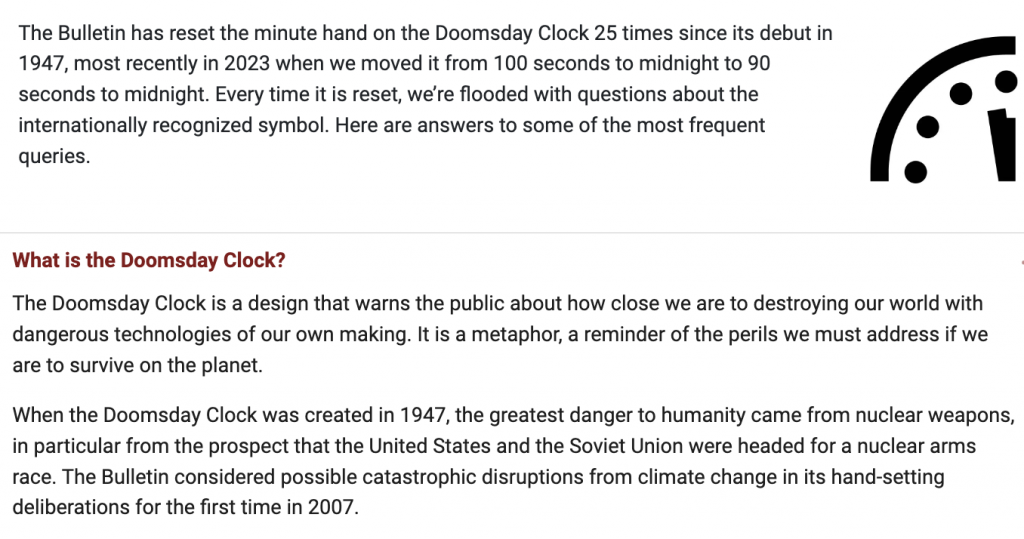 A time of unprecedented danger: It is 90 seconds to midnight